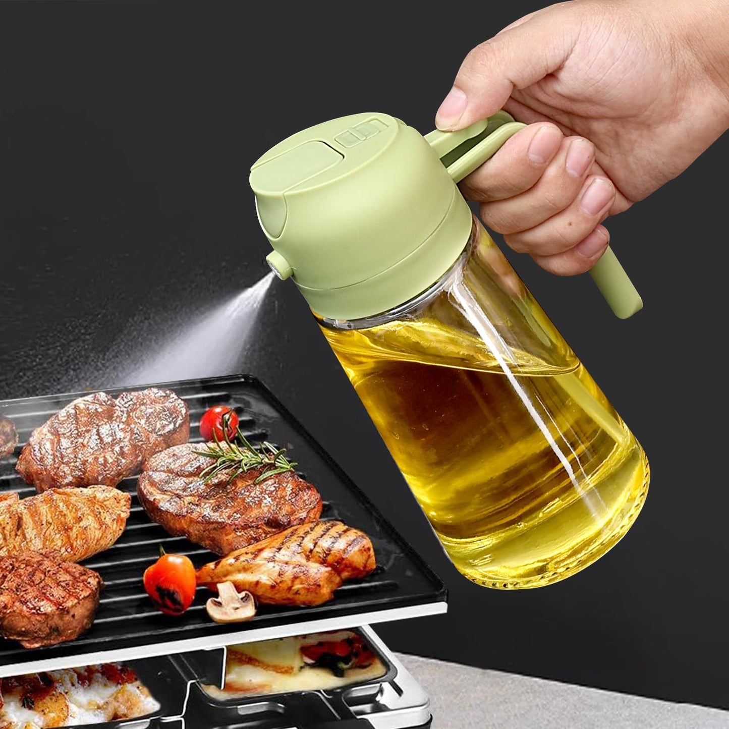Oil Sprayer for Cooking, 2 In 1 Oil Dispenser and Oil Sprayer (Black+Dark Brown)