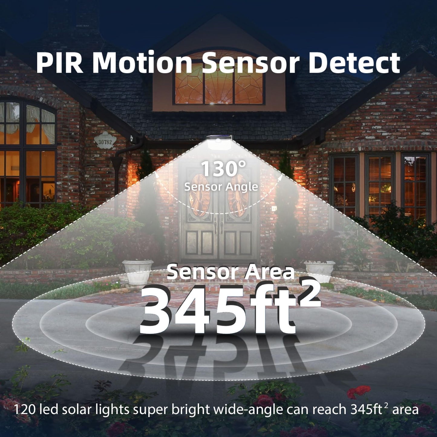 HMCITY 120 LED Outdoor Solar Lights with Motion Sensor and 3 Lighting Modes, IP65 Waterproof Wide Solar Wall Lights Ideal for Garden Patio Yard(6 Pack)