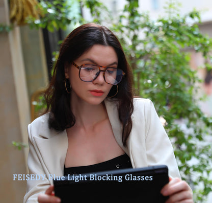 FEISEDY Blue Light Blocking Glasses Fake Nerd Clear Square Computer Lightweight Pilot Glasses Frame Oversized B2866