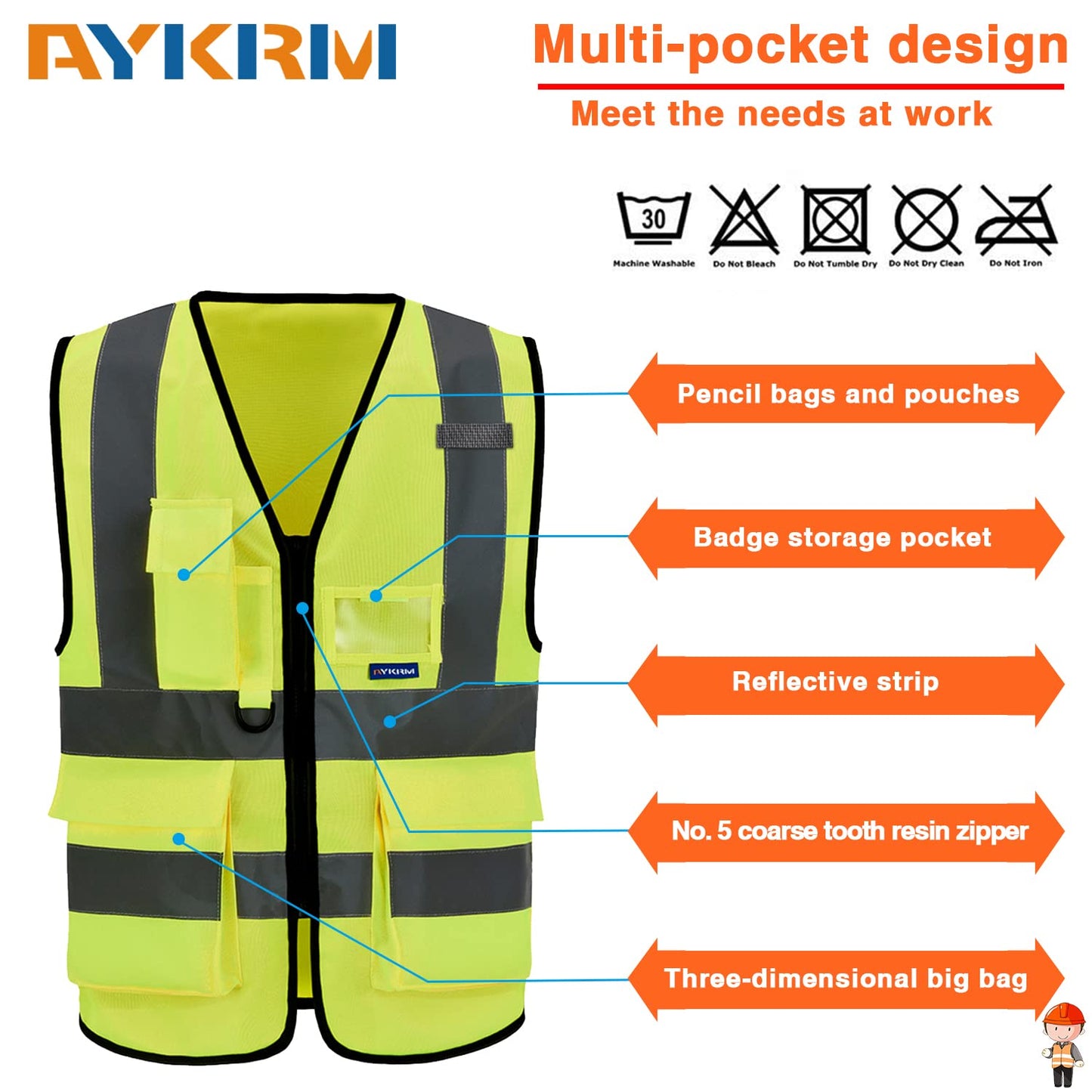 Hi viz vests yellow high viz Class 2 hi vis Zipper Front High Visibility vest Hi Vis Executive Vest Waistcoat with Phone & ID Pockets