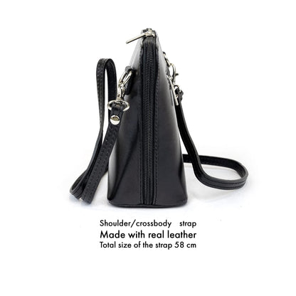 Small Vera Pelle Handbag Genuine Leather Cross Body Bag for Women Italian Mini Shoulder Bag Highquality Strap (Black)