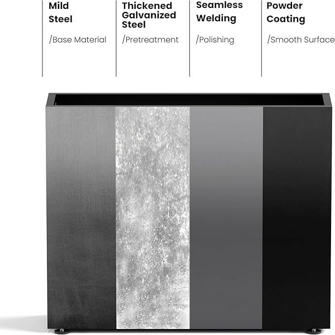 GSK Black Metal Planter Box Sturdy Rectangular Plant Trough 38" L x 10" W x 30" H Insert with Drainage Hole Easy Assembly Indoor Outdoor Sapce Separation Patio Balcony Deck Garden