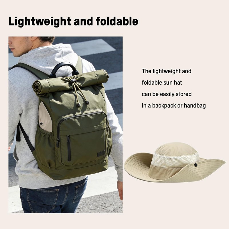 KUANG! Men Women Sun Hats Fishing Hat UPF 50+ Breathable Wide Brim Hiking Summer UV Protection Bucket Hats Beige