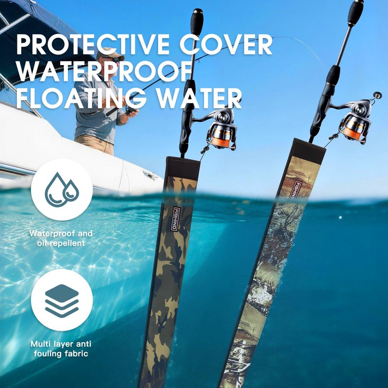 Fishing Rod Sleeve Protector, Waterproof Camouflage Pattern, Fits Casting 62in and Spinning 64in Rods, Hook Resistant with Adjustable Reel Strap, 1 Count (Casting, Camo)
