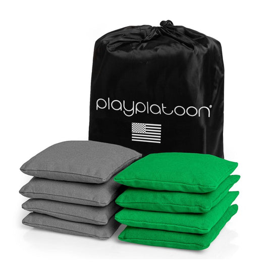 Play Platoon Weather Resistant Cornhole Bags - Set of 8 Regulation Corn Hole Bean Bags - Green & Gray - Durable Duck Cloth Corn Hole Bag for Tossing Game, Includes Tote Bag