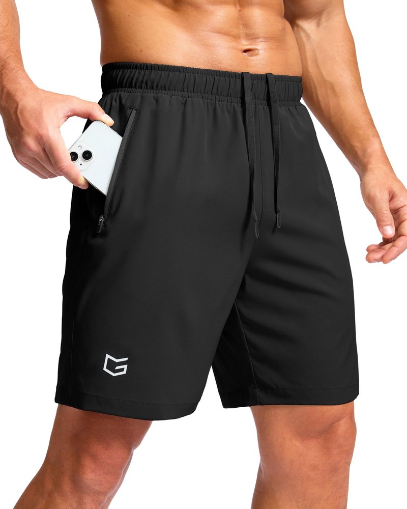 G Gradual Men's Athletic Running Shorts with Zipper Pockets Quick Dry 7"/ 5"/ 9" Workout Gym Shorts for Basketball Hiking(Black,7XL)