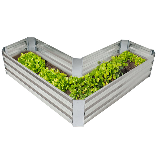 Sunnydaze Galvanized Raised Garden Bed - Outdoor Planter Box for Backyard or Patio - Steel Metal Raised Bed for Gardening Vegetables, Flowers, Herbs - 47 x 47 x 12 in - Silver - L-Shaped