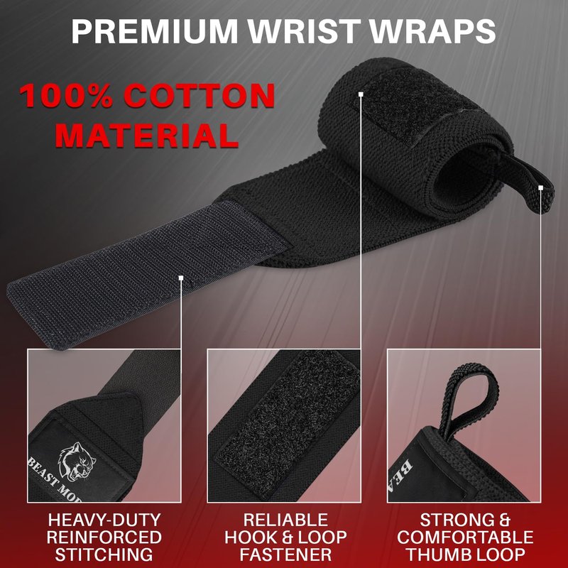 TECEUM Weightlifting Wrist Wraps with Thumb Loop – Black – Arms on Fire – 12 inch – Heavy-Duty Workout Wrist Support & Protection – Ideal for Powerlifting, Strength Training, Bodybuilding
