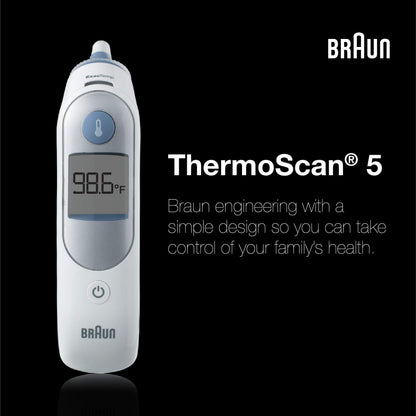 Braun ThermoScan 5 Ear Thermometer - ExacTemp Stability Indicator for Professional Accuracy, Digital Display, Baby and Infant Friendly, No. 1 Brand Recommended by Pediatricians, FSA and HSA Eligible
