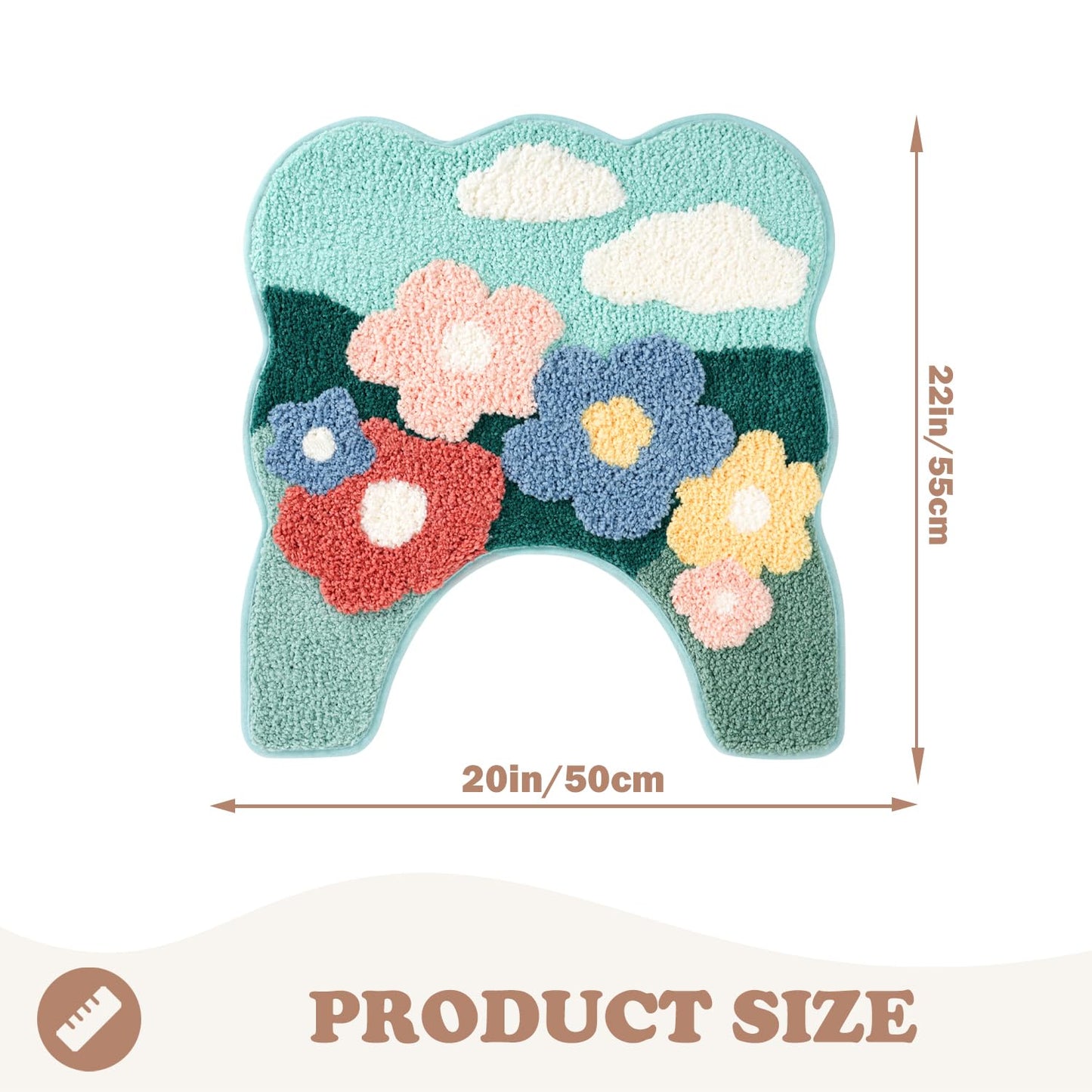 Tyrafry Flowers Toilet Rug U Shaped, Microfiber Bathroom Toilet Rugs Non Slip Bath Mat Toliet Rug Machine Washable Absorbent Bathroom Rugs 20 x 22 Inches, Small White Flowers