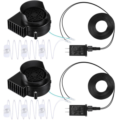 Hiboom 2 Pack Replacement Fan Blower, 12V 1.2A Mini Air Blower with 3 LED Light String for Inflatables Indoor Outdoor, 12V 1.5A Adapter for Halloween Christmas Holiday Inflatables Fan Blow up Motor