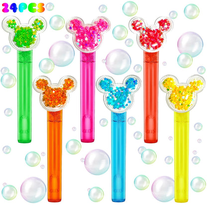 Mouse Party Favors 24Pcs Glitter Mouse Ear Bubble Wands for Kids Cute Bubble Wand for Birthday Party Supplies Classroom Prizes Pinata Goodie Bag Stuffers Gifts