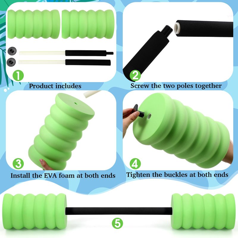 Soulchen Long Aquatic Exercise Dumbbells Foam Water Weights Dumbbell Aquatic Pool Barbells with High Density EVA Foam for Swim Water Aerobics Workouts Loss(Green,37.01 Inch)