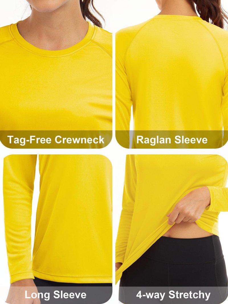 Athletic Women's Fitted Running Shirt, Sun Protection Long Sleeve - Lightweight, Yellow