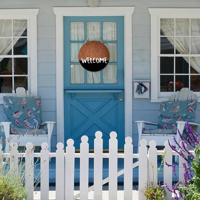 Welcome Sign Front Door Decoration Welcome Brown Wooden Board 12 inch Wooden Hanging Wreath Rustic Style - Home Decor Outdoor