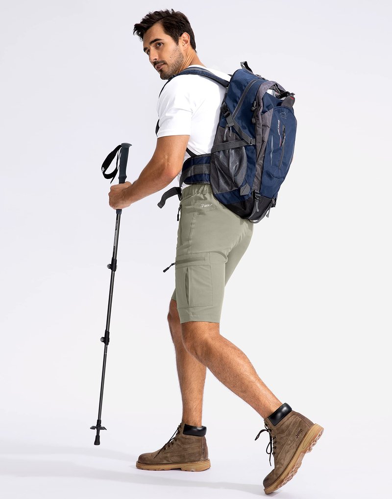 Pudolla Men's Hiking Cargo Shorts 9" Lightweight Outdoor Work Shorts for Men Travel Golf Camping Casual with 5 Zipper Pockets(Grey Sage Medium)