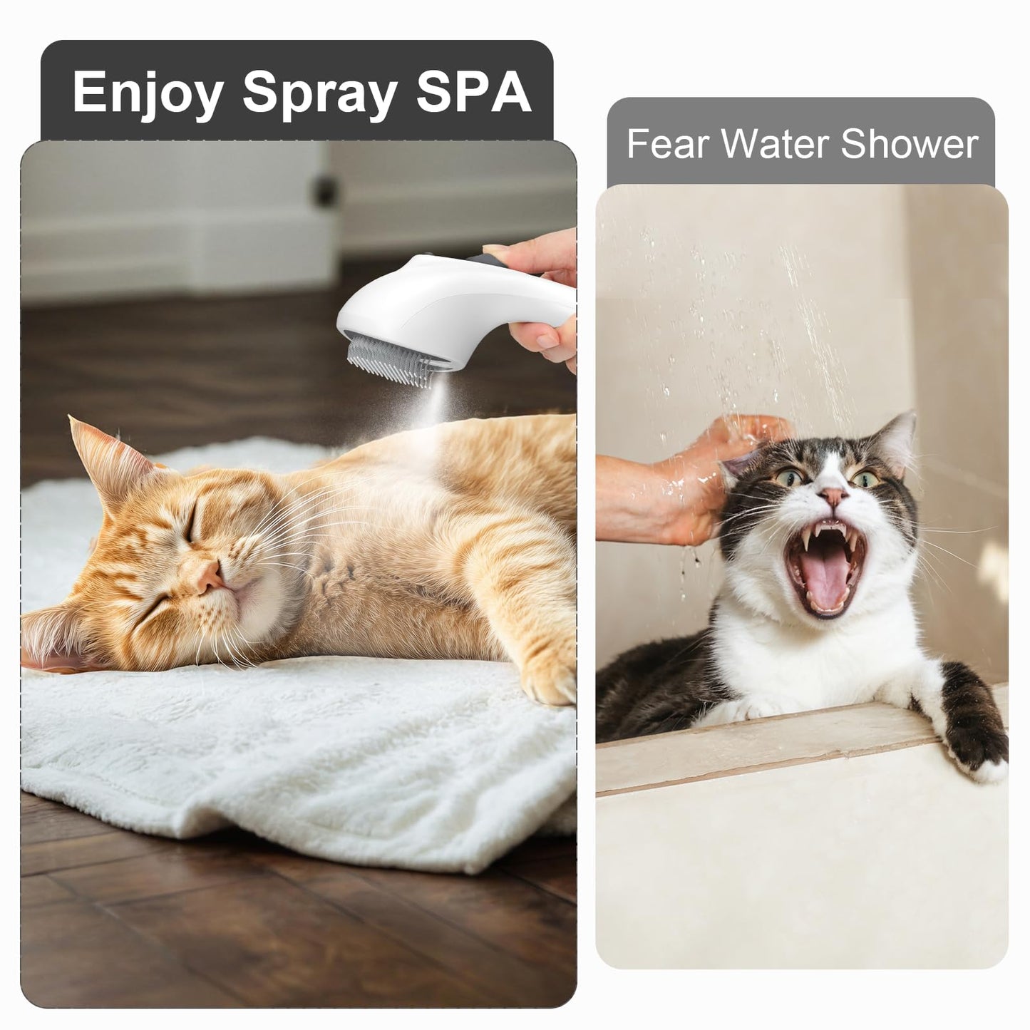 Euqvunn Steam Cat Brush with Release Button, [Ultra-Quiet Design/Comfort-Grip Handle] Pet Spray Dog Brush, Rechargeable Pet Steam Brush for Long Short Hair Cats, Dogs, Rabbits Grooming(Gray-White)