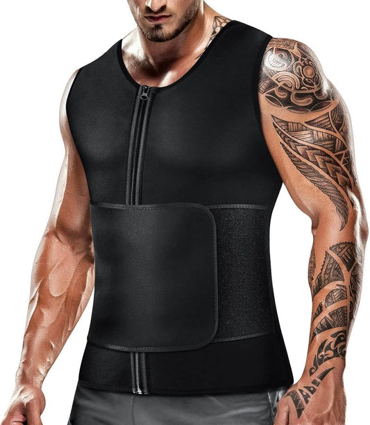 Men's Waist Trainer Sauna Suit - Compression Vest for Gym & Exercise | Sweat-Boosting Workout Top