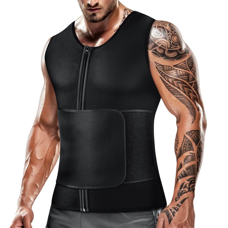 Cimkiz Mens Sweat Sauna Vest for Waist Trainer Zipper Neoprene Tank Top, Adjustable Sauna Workout Zipper Suit (Black, 5X-Large)