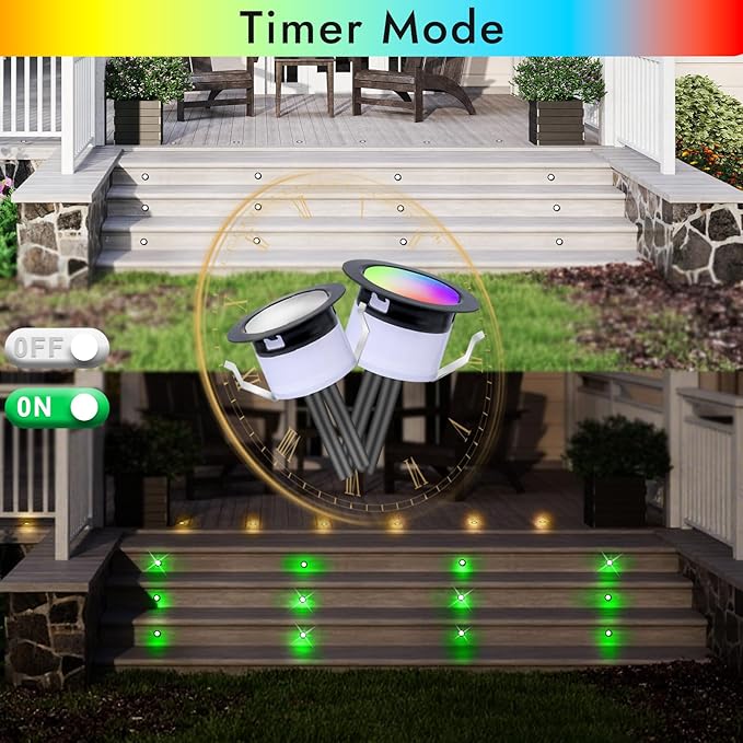 FVTLED LED Deck Lights Kit, 50pcs Φ1.22 WiFi Smart Phone Control Low Voltage Recessed RGBW Deck Lighting Waterproof Outdoor Yard Path Stair Decor, Black