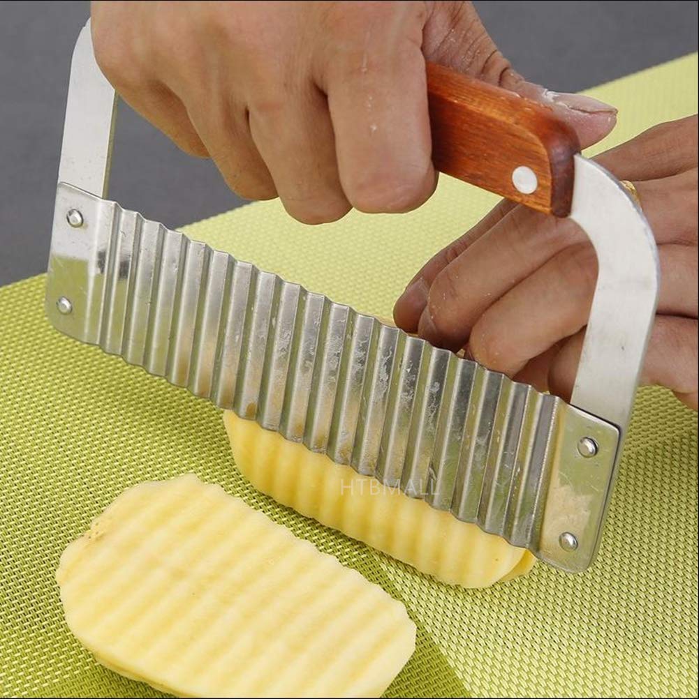 HTBMALL Crinkle Cutter, French Fry Cutter for Potatoes, Upgraded Stainless Steel Blade, Potato Slicer Frency Fry Crinkle Cutter Chopper Wavy Cutting Tool for Potatoes Carrots Cucumbers