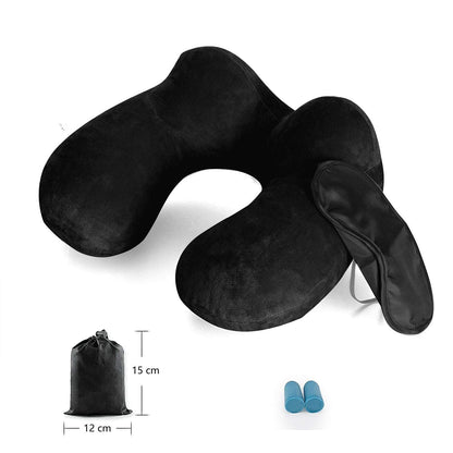 LUZWAY Inflatable Travel Pillow Neck Pillow Kits Ergonomic Soft Velvet Washable Pillowcase with Ear Plug and Eye Mask, Lightweight Sleeping Rest Cushion for Airplane, Car, and Train（2 pack）