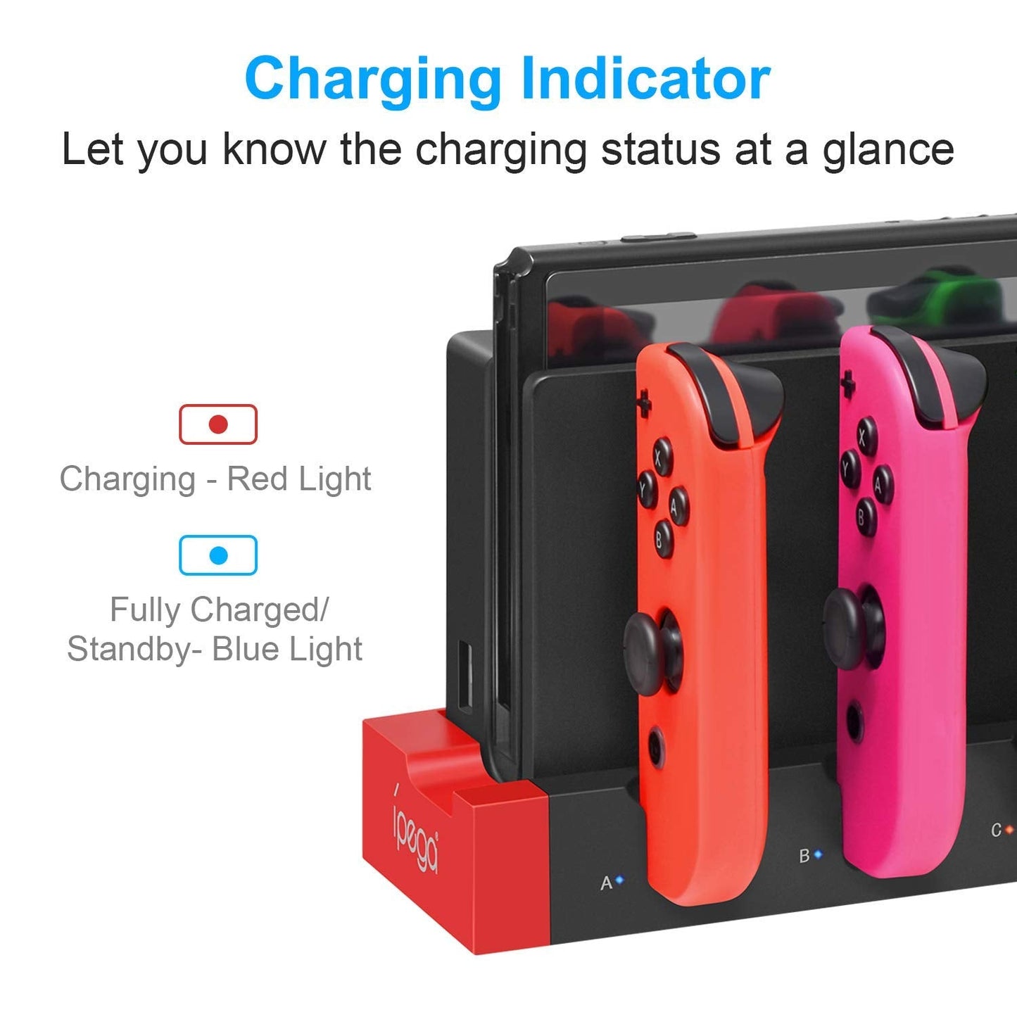 Charging Dock Compatible with Nintendo Switch & OLED Model Joycons, Joycon Controller Charger Dock Station for Charges up to 4pcs Joypad, Charging Stand Station for Nintendo Switch/OLED Model