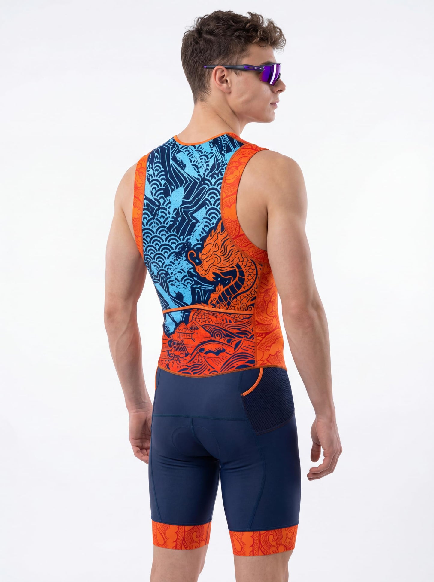 Wixen Men’s Triathlon Suit –Breathable & Padded Tri Suit for Swim, Bike & Run | Race Day Gear for Triathletes - Navy Dragon-M