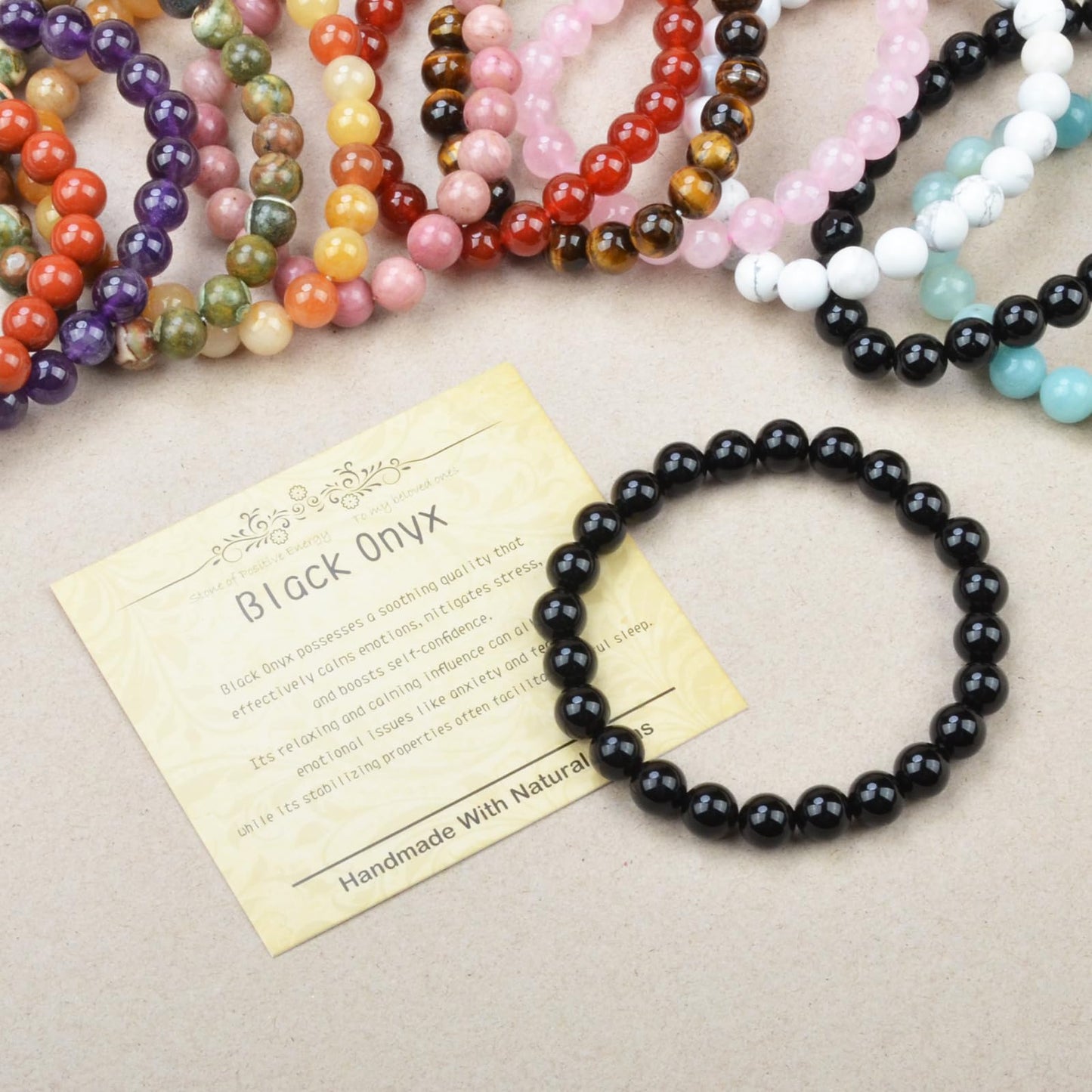 CHCCOYE 4mm Natural Healing Gemstone Bracelet Handmade Yoga Stretch Elastic Bracelet Stress Relief Crystal Jewelry for Men and Women (4mm, Black Onyx)