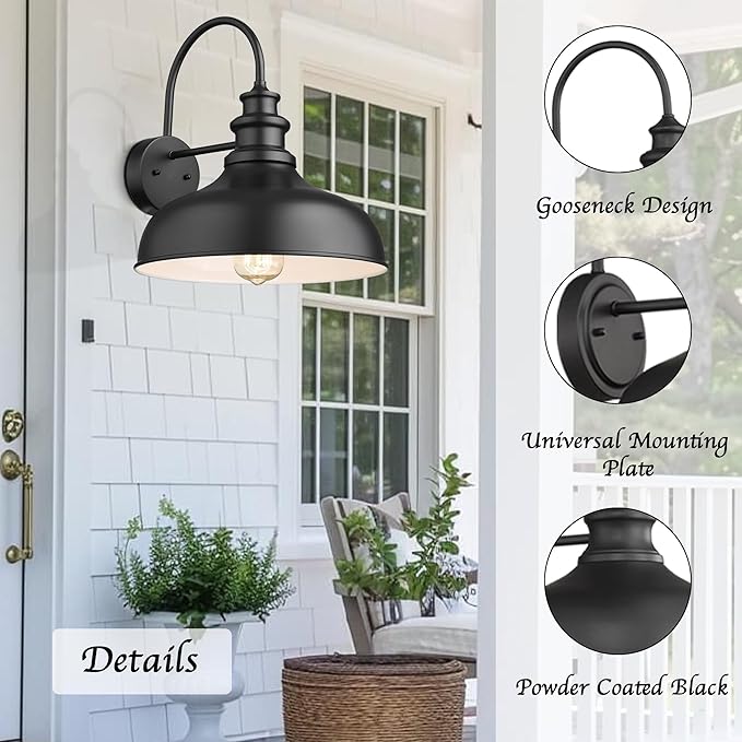 Bestshared Large Outdoor Farmhouse Barn Lights 16 Inch Dome Outdoor Wall Lighting Fixture Industrial Wall Sconces Exterior Mount Lantern Light for Porch,Entryway,Garage (1Pack,Black+White)