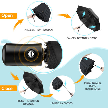 TechRise Umbrella, Compact Strong Windproof Automatic Umbrellas, Folding Lightweight, Portable Travel Golf Umbrella for Rain, One Button Auto Open and Close