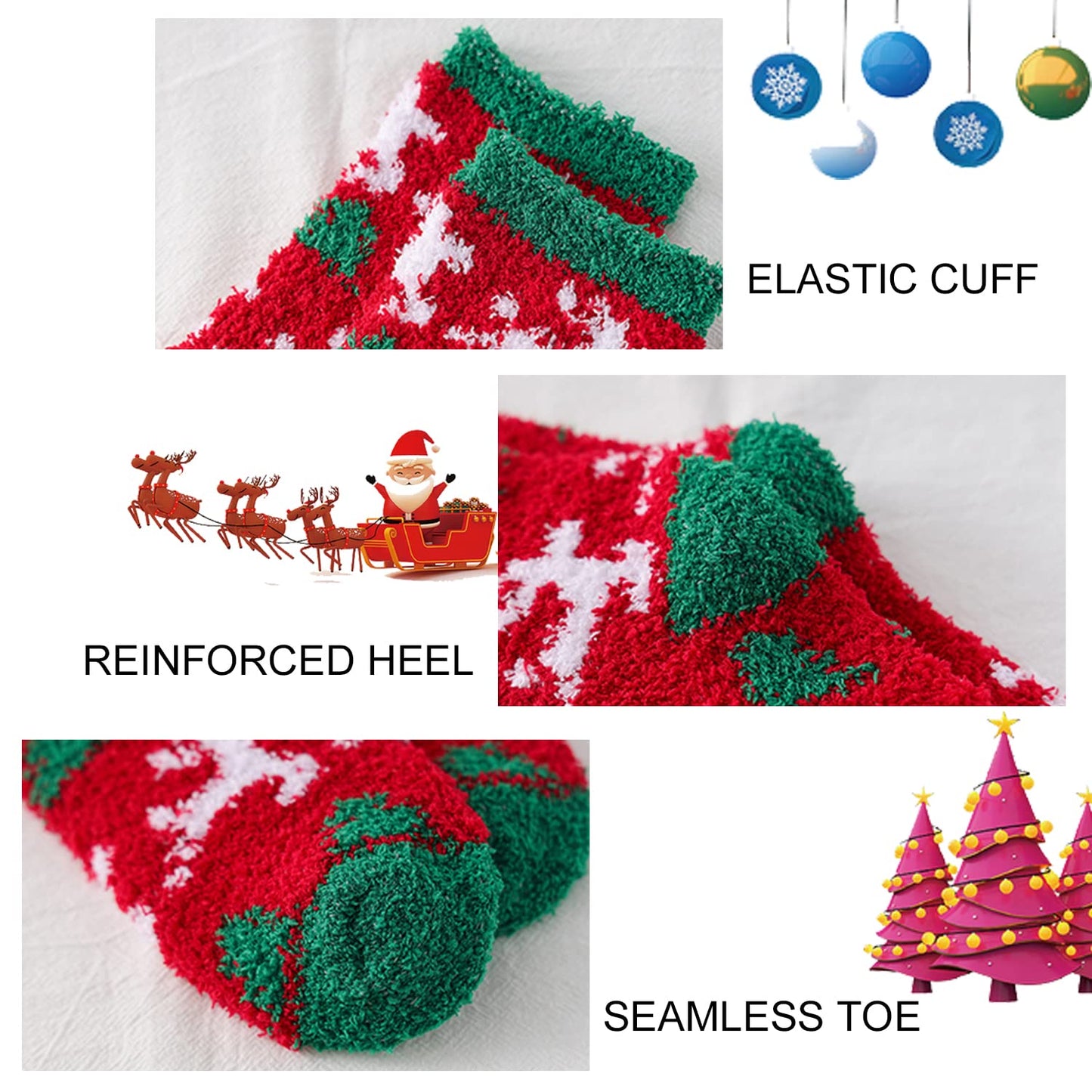 UTTPLL Gift Christmas Socks for Women Men Xmas Winter Fuzzy Socks Cute Funny Printed Fluffy Slipper Sock Set Cozy Warm Calf Dress Socks One Size