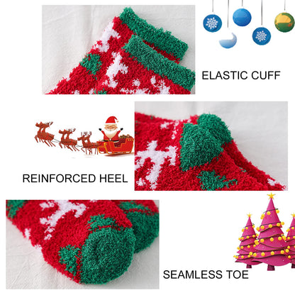 UTTPLL Gift Christmas Socks for Women Men Xmas Winter Fuzzy Socks Cute Funny Printed Fluffy Slipper Sock Set Cozy Warm Calf Dress Socks One Size