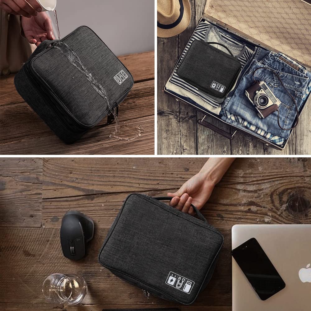 HCFGS Travel Cable Organiser Bag,Accessories Organizer Bag Extra Large 3-Layers Universal Carry Travel Gadget Bag for Power Bank, Data cable (Black)