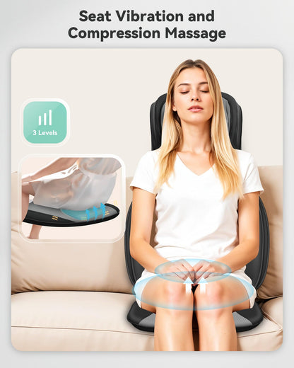 Snailax Shiatsu Neck Back Massager with Heat, Massage Chair Pad with Compression, Height-Adjustable Neck Massage Rollers Chair Seat Massager, Gifts for Men, Women