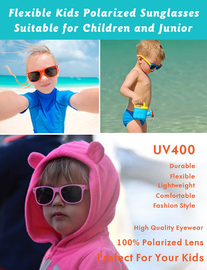 Flexible Kids Sunglasses Polarized Toddler Sun Glasses for Baby Boys and Girls Shades UV400 Protection with Case Age 2-8 (Pink + Pink/Cyan)