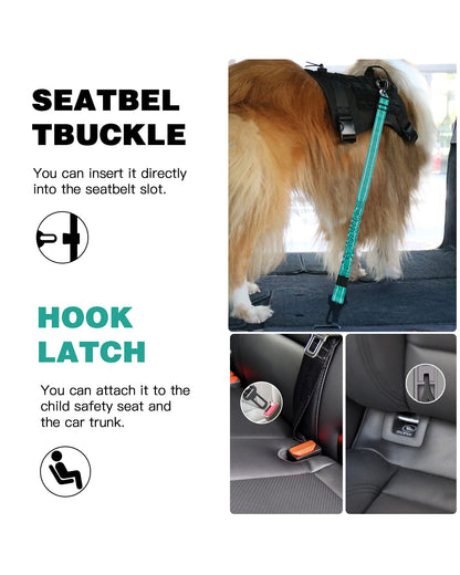 AUBELL Dog Seat Belt for Car,2 Pack Set 3-in-1 Adjustable Reflective Bungee Heavy Duty Dog Car Harness Tether with Clip Hook Latch & Buckle,Swivel Zinc Alloy Carabiner,Black+Teal
