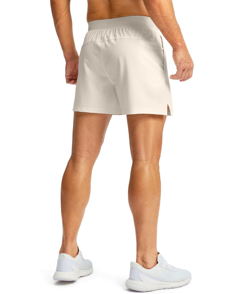 Soothfeel Men's Running Shorts with Zipper Pockets 5 Inch Lightweight Quick Dry Basketball Gym Workout Athletic Shorts for Men (Bone, S)