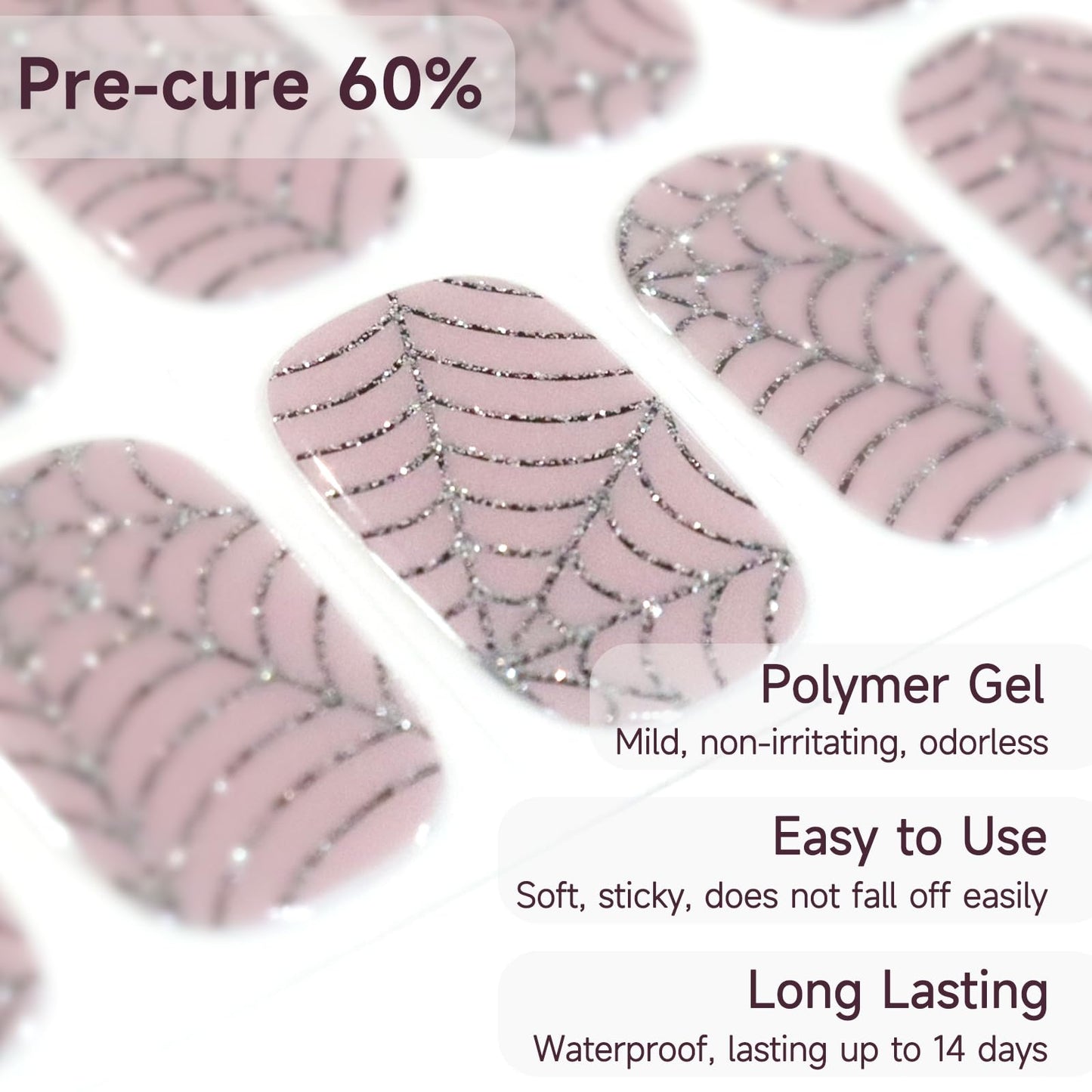 DUKASOU Semi Cured Gel Nail Strips | 28 pcs Gel Nails Strips Halloween Work with Any UV Lamps, Long Lasting UV Nail Stickers for Women DIY Nails Wraps (Spider Web)