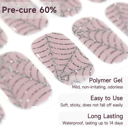 DUKASOU Semi Cured Gel Nail Strips | 28 pcs Gel Nails Strips Halloween Work with Any UV Lamps, Long Lasting UV Nail Stickers for Women DIY Nails Wraps (Spider Web)