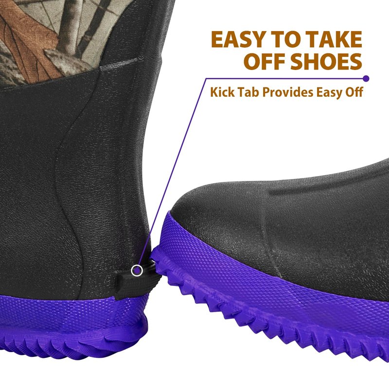 Hunthor Rubber Boots for Women, 5mm Neoprene Insulated Waterproof Rain Boots with Steel Shank, Mid Calf Hunting Shoes for Faming Gardening Mud Work (Purple, Size 8)