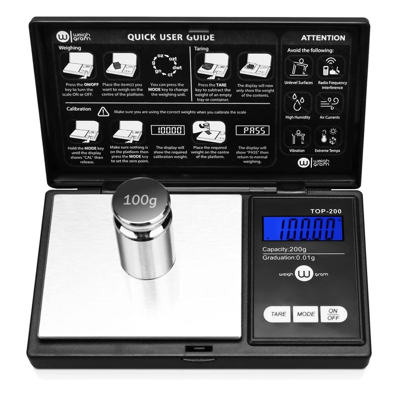 Digital Pocket Gram Scale - 200g Capacity, 0.01g Accuracy | Compact Mini Food & Jewelry Scale with Calibration Weight