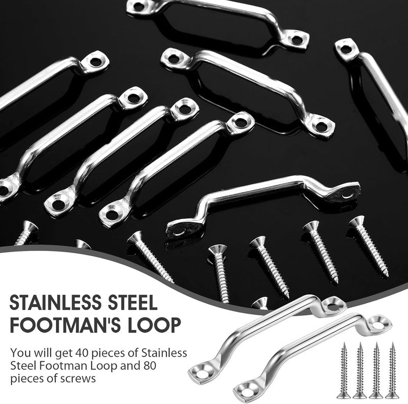 Bimini Top Strap Footman Loop Pad Eye - 316 Stainless Steel | 20/40 Pcs with Screws for Kayak, Boat, Canoe Rigging