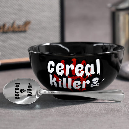 Nefelibata Black Cereal Killer Bowl and Spoon Set Halloween Man‘s Birthday Christmas Retirement Engraved Funny Gift for Him Papa's Grandfather's Uncle's Friend's Present Set of 2
