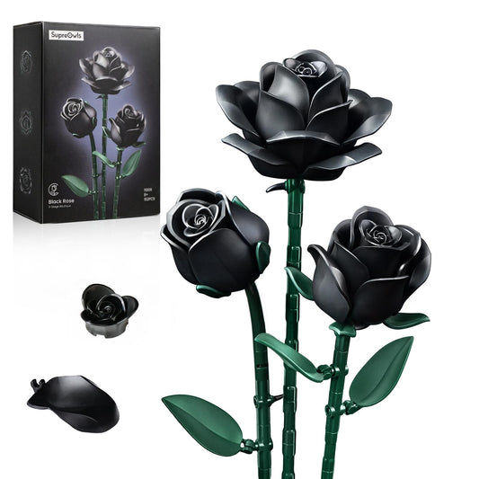 iATOM Black Roses Flower Building Set - 3Pack, Compatible with Lego Bouquet for Adults, Gift for Halloween - Gothic Horror Retro Artificial Flowers Botanical Collection Home Decor - IA11009