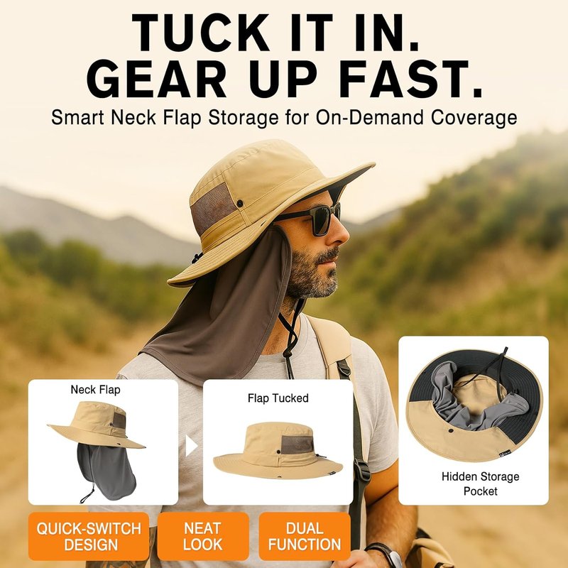 UVCoolix™ UV Protection Men's Sun Hat - Cooling Neck Flap & Sunglass Lock | Wide Brim Fishing Hat