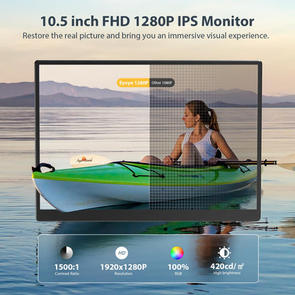Eyoyo Portable Monitor, 10.5” FHD 1920x1280 Small Travel Monitor with Mini HDMI USB C Input External Second Screen for Laptop 100% SRGB Tiny IPS Display