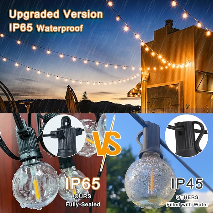 Kawaya Outdoor String Lights 25 FT LED Patio Light with 12+1 Shatterproof Edison Globe Bulbs - IP65 Waterproof Dimmable Hanging Lights - 2700K Warm White Lighting for Outside Yard Porch Deck Bistro
