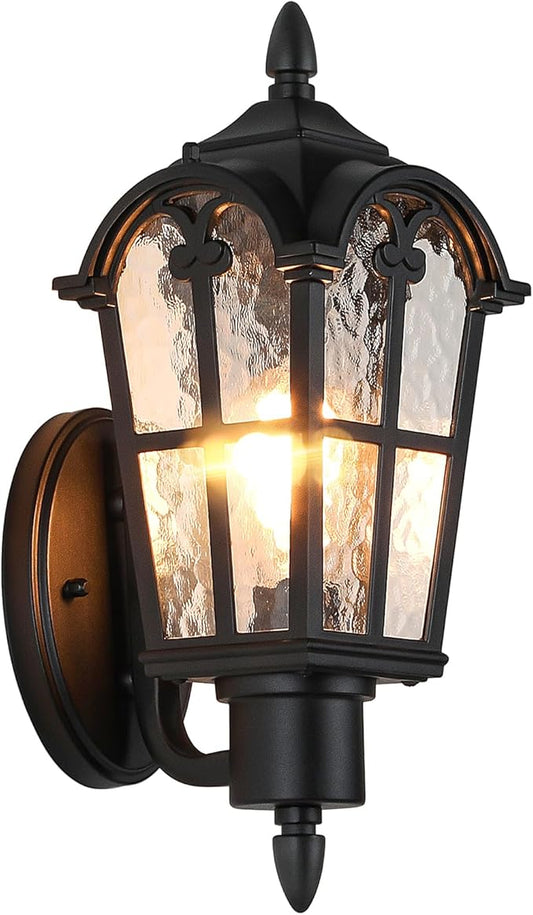 16” Large Size Outdoor Wall Light Fixtures Wall Mounted, Exterior Waterproof Porch Lights Lanterns, Outside Sconces with Water Ripple Glass for House Front Door Garage, Retro Vintage Style, 1 Pack