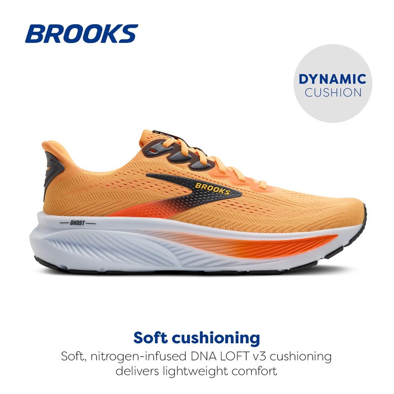 Brooks Men’s Ghost 17 Neutral Running Shoe - Blazing Orange/Yellow/Ebony - 10 Medium